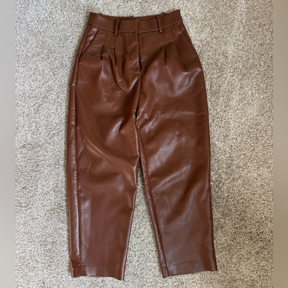 Wilfred Aritzia Chestnut Faux Leather Pants